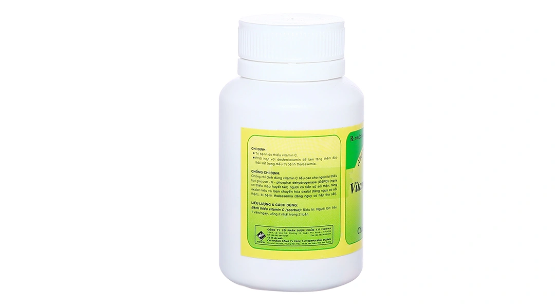 Vitamin C Vidipha 500mg trị thiếu vitamin C, tăng đào thải sắt lọ 100 viên - 2
