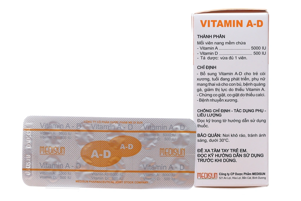 Vitamin A-D Medisun trị quáng gà, còi xương (10 vỉ x 10 viên) - 1