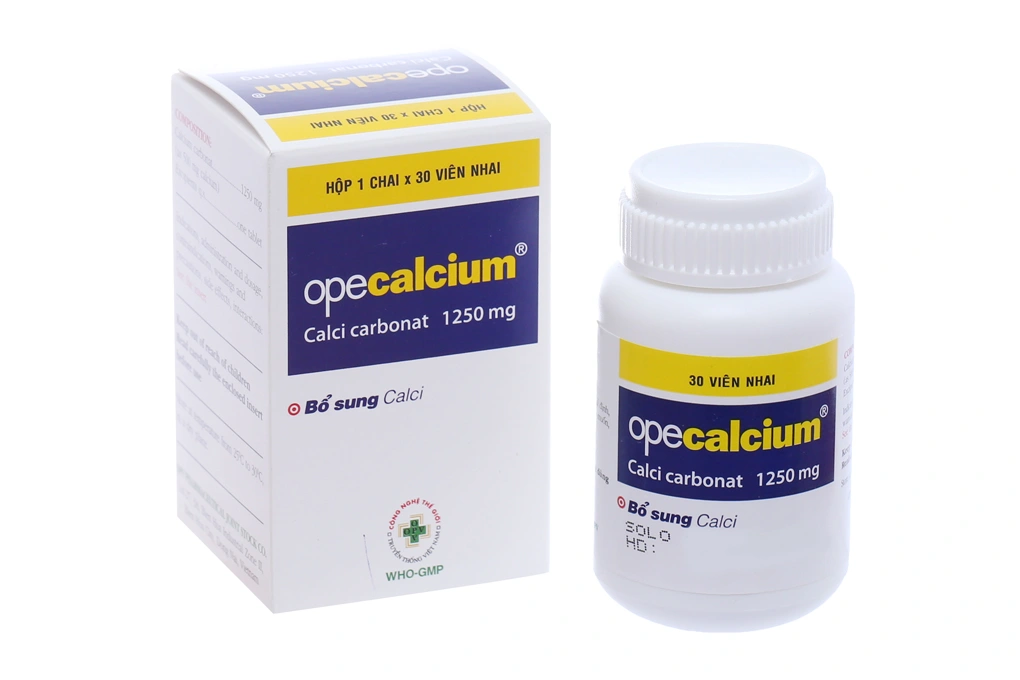 Opecalcium 1250mg bổ sung canxi, trị loãng xương lọ 30 viên - 