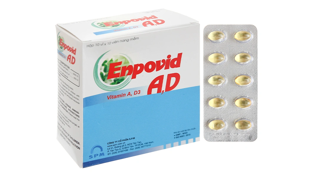 Enpovid A,D trị còi xương, nhuyễn xương (10 vỉ x 10 viên) - 
