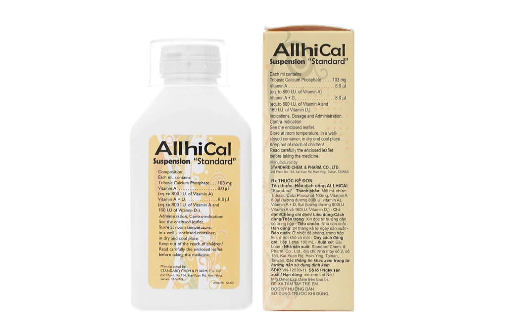 Hỗn dịch uống AllhiCal trị thiếu Canxi và Vitamin A, D chai 180ml - 2