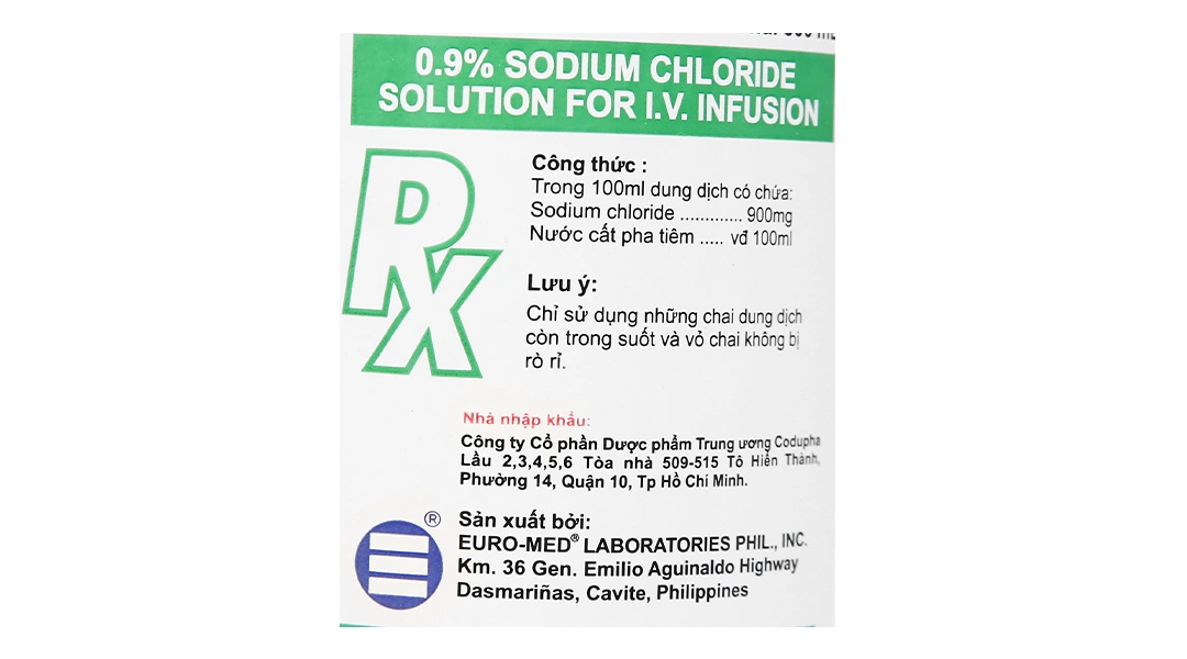 Dịch truyền 0.9% Sodium Chloride Solution Euro-Med bổ sung muối, nước chai 500ml - 3