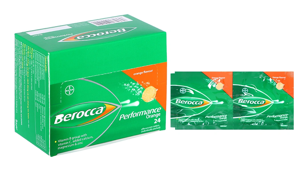 Viên nén sủi bọt Berocca Performance trị thiếu hụt vitamin C, B, kẽm (12 vỉ x 2 viên) - 