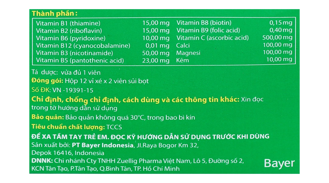 Viên nén sủi bọt Berocca Performance trị thiếu hụt vitamin C, B, kẽm (12 vỉ x 2 viên) - 5