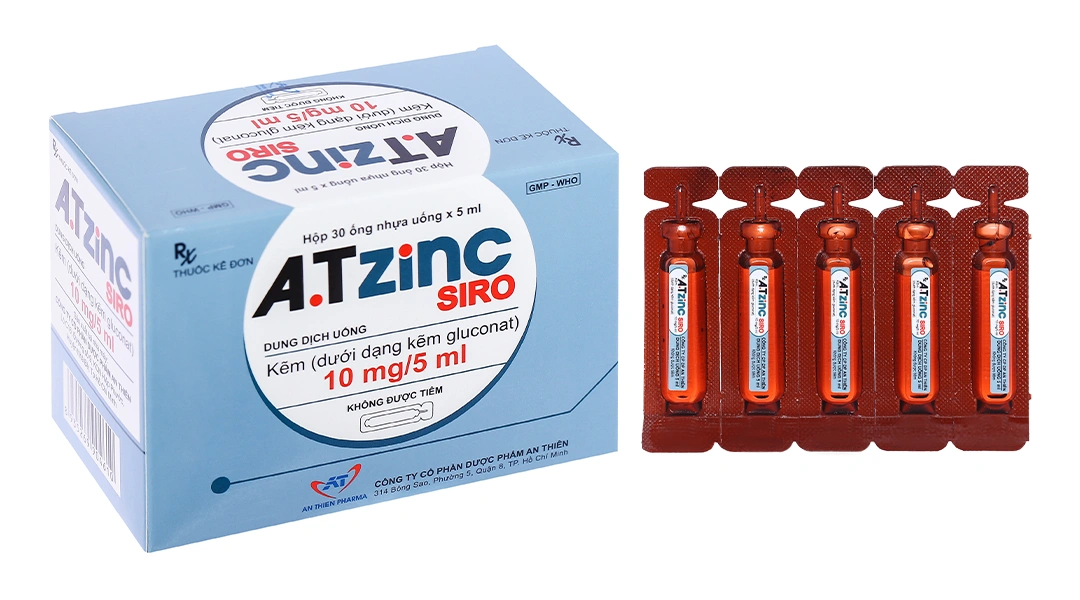 A.TZinC Siro 10mg/5ml hỗ trợ trị tiêu chảy, tăng đề kháng (30 ống x 5ml) - 