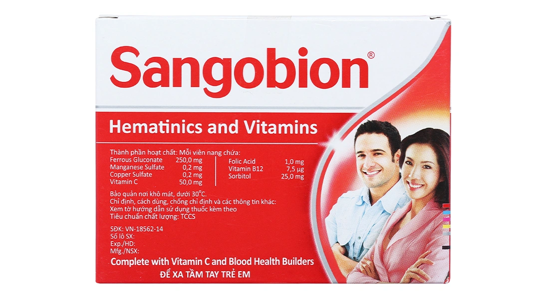 Sangobion bổ sung sắt và axit folic, trị thiếu máu (7 vỉ x 4 viên) - 1