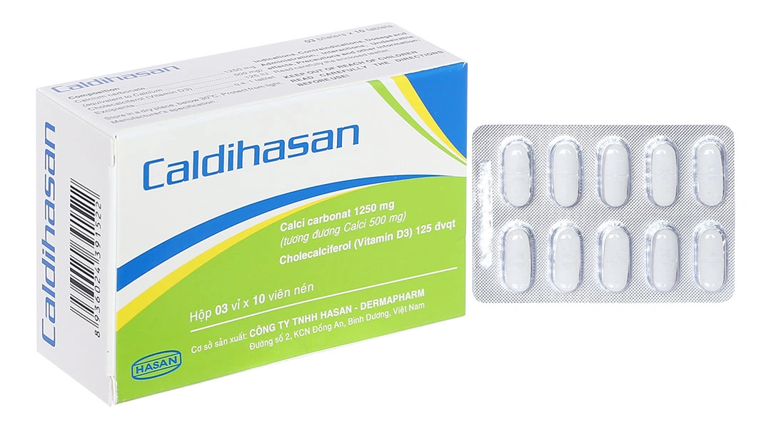 Caldihasan trị loãng xương, còi xương (3 vỉ x 10 viên) - 