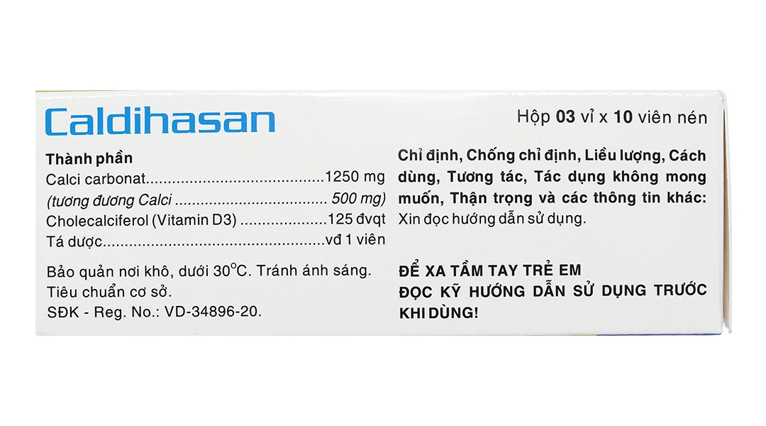 Caldihasan trị loãng xương, còi xương (3 vỉ x 10 viên) - 2