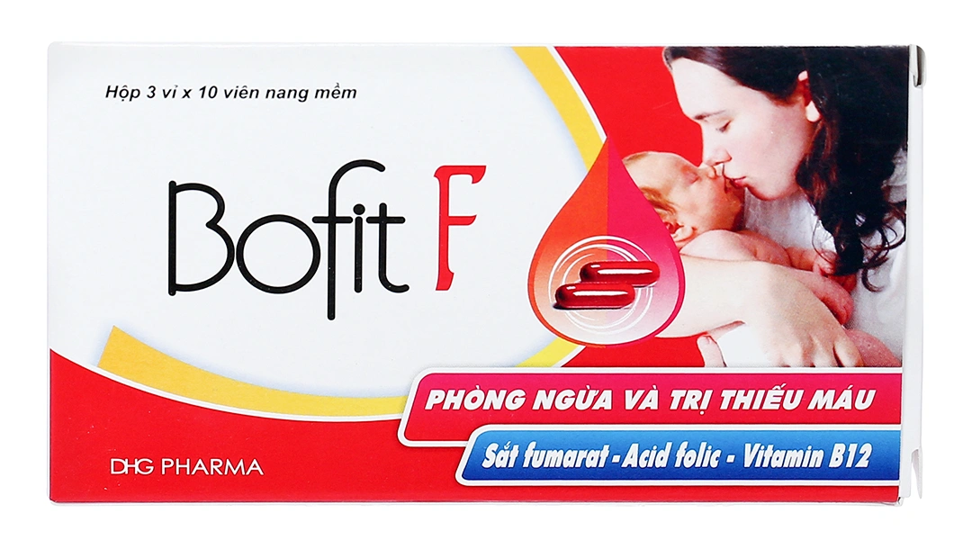 Bofit F trị thiếu máu do thiếu sắt, acid folic (3 vỉ x 10 viên) - 1