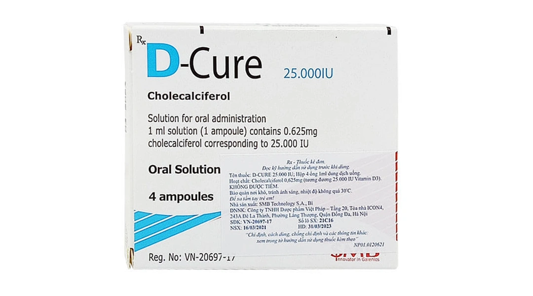 Dung dịch uống D-Cure 25.000IU phòng và trị thiếu vitamin D (4 ống x 1ml) - 1