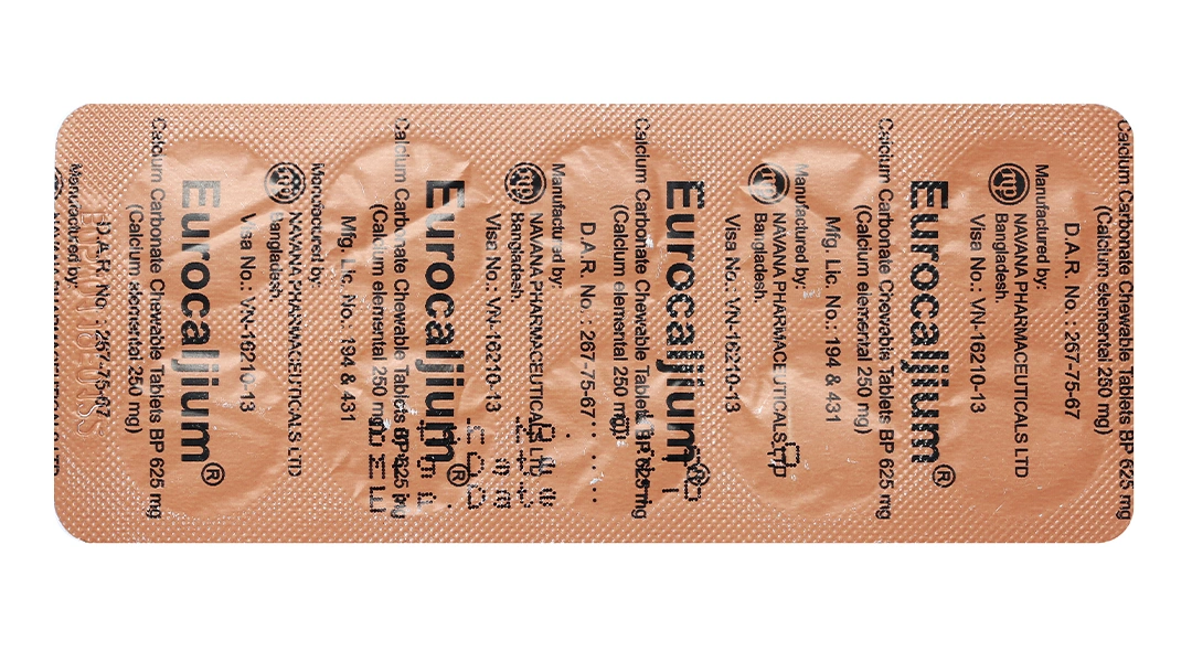 Eurocaljium 625mg bổ sung canxi, trị loãng xương (5 vỉ x 10 viên) - 8