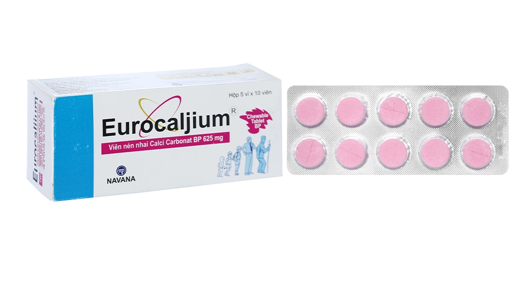 Eurocaljium 625mg bổ sung canxi, trị loãng xương (5 vỉ x 10 viên) - 