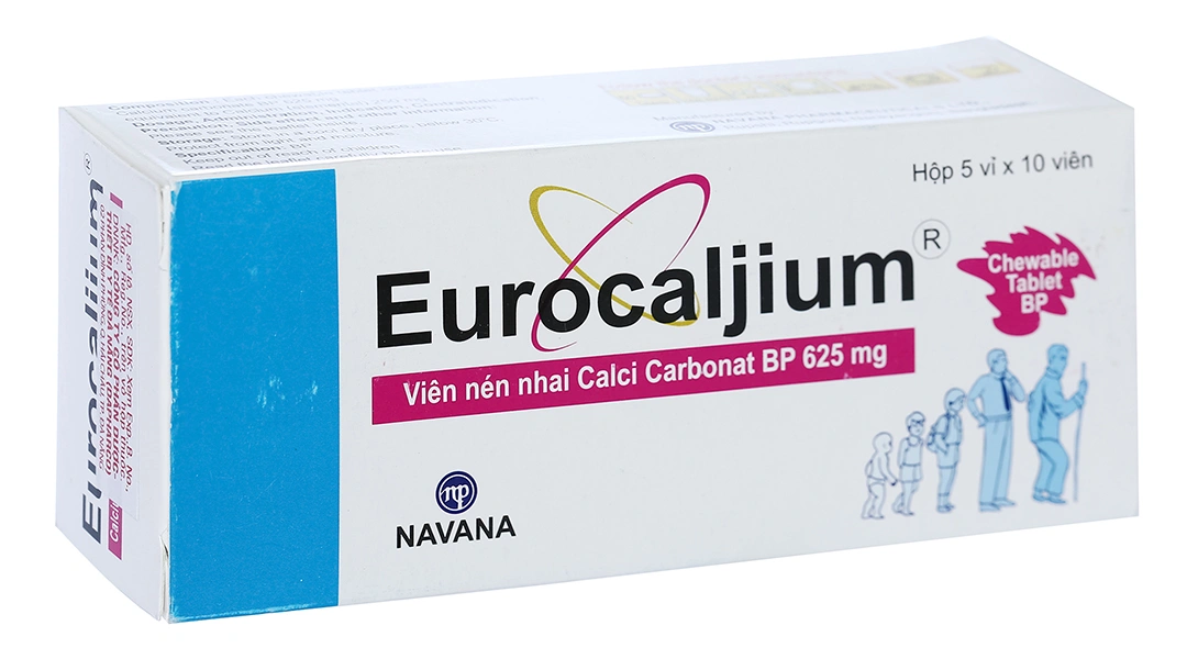 Eurocaljium 625mg bổ sung canxi, trị loãng xương (5 vỉ x 10 viên) - 1