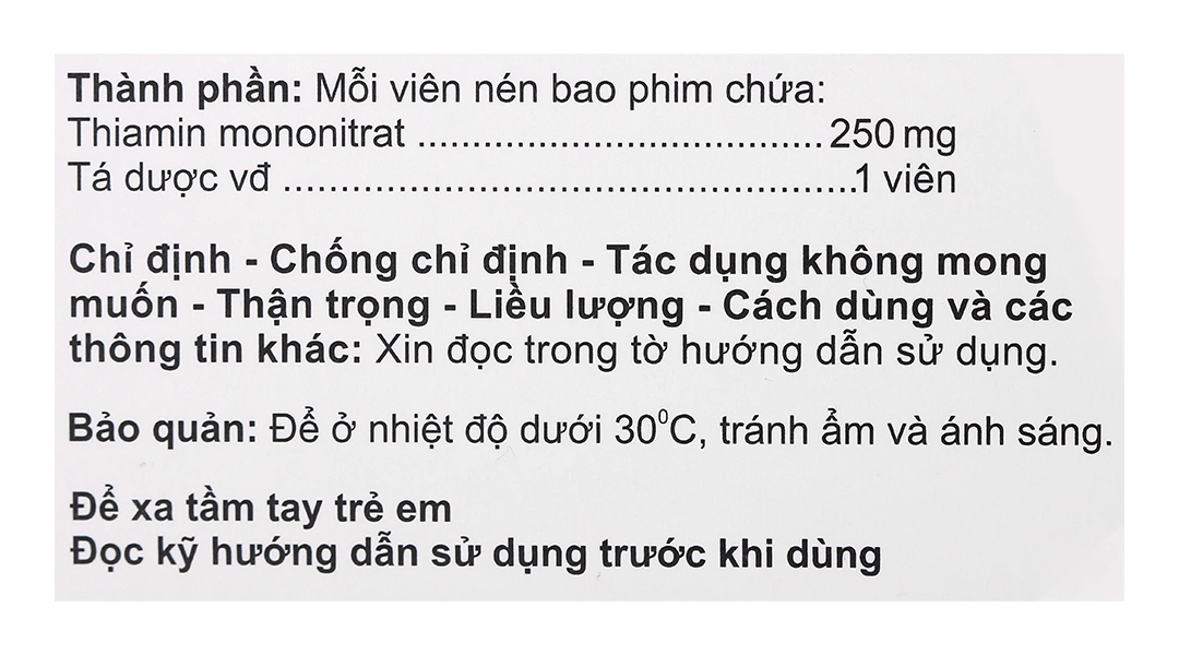 Agivitamin B1 250mg trị thiếu thiamin (10 vỉ x 10 viên) - 4