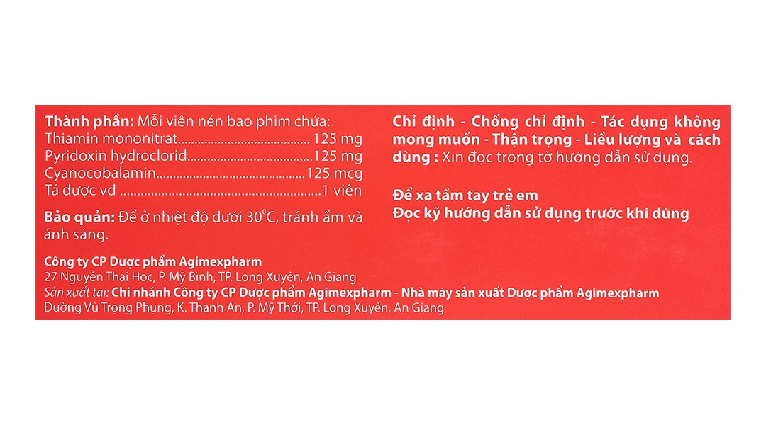 Agi-Neurin điều trị và dự phòng thiếu vitamin B1, B6, B12 (10 vỉ x 10 viên) - 4