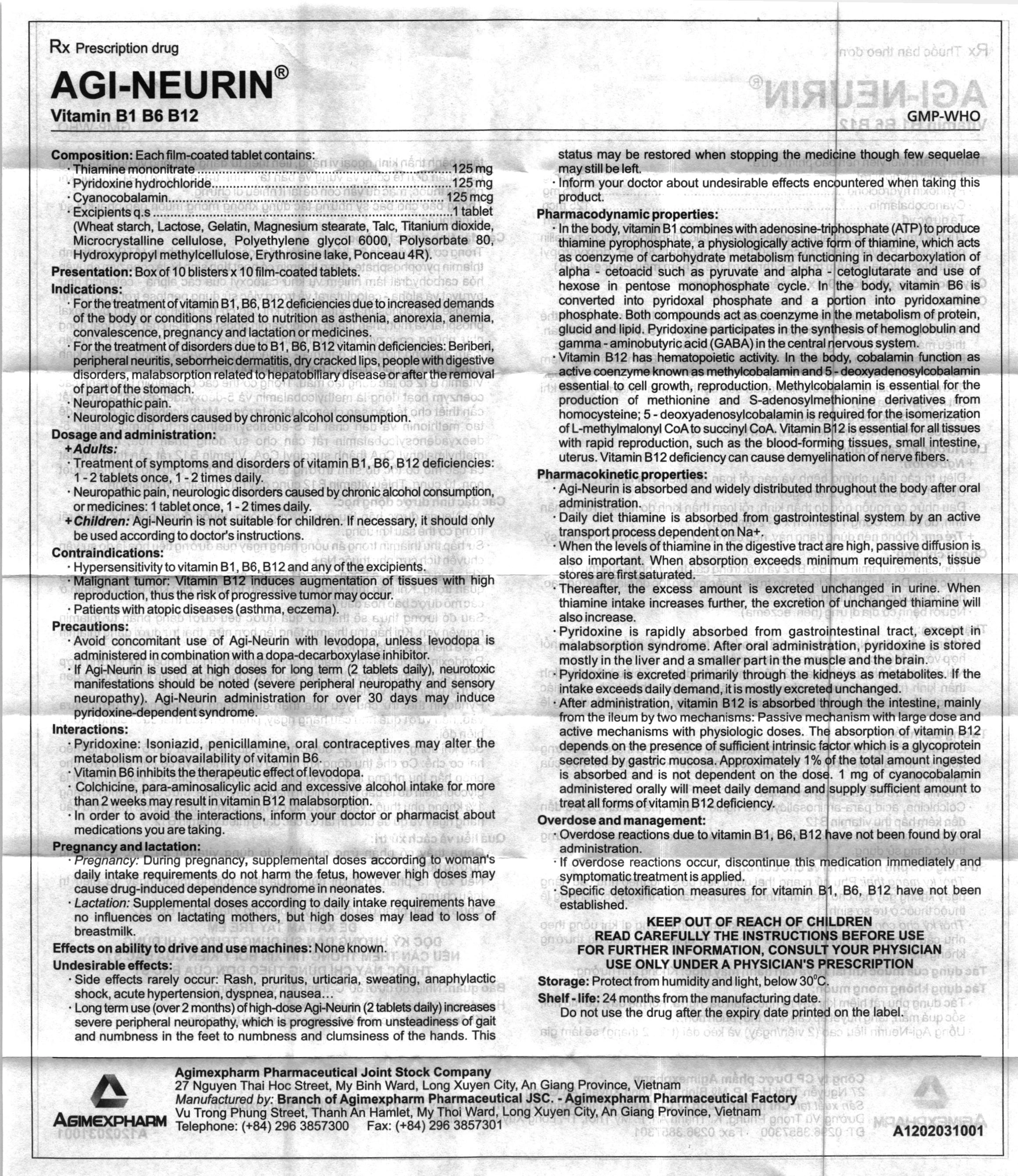 Agi-Neurin điều trị và dự phòng thiếu vitamin B1, B6, B12 (10 vỉ x 10 viên) - 7