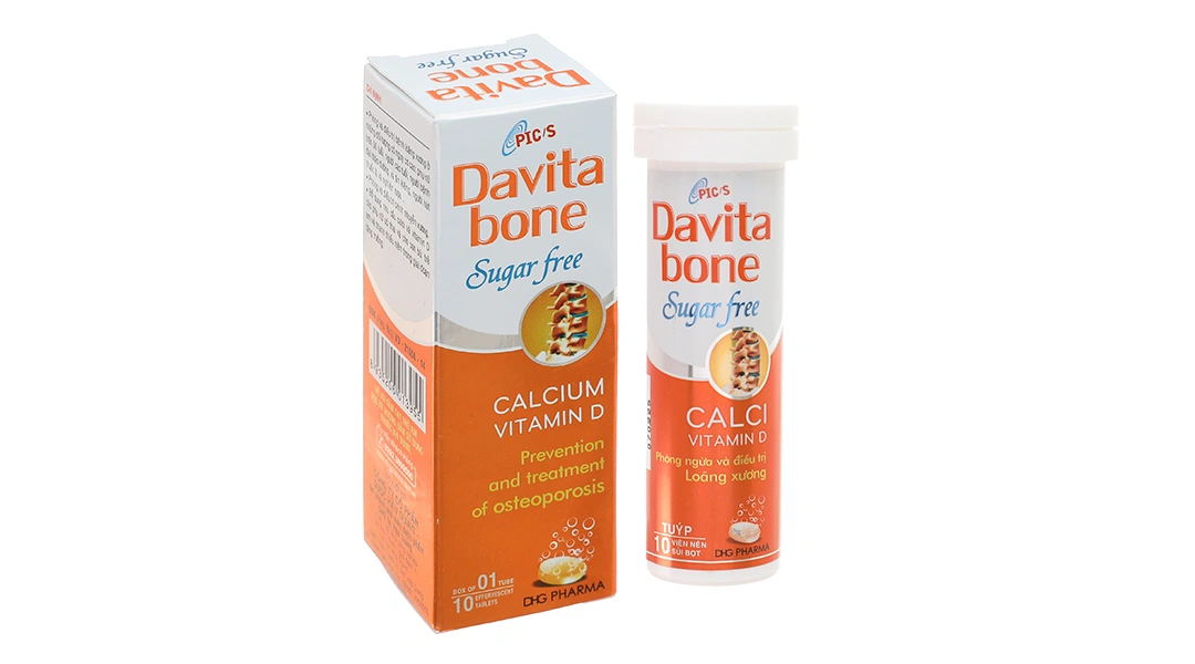 Viên sủi bọt Davita bone Sugar Free phòng và điều trị bệnh loãng xương tuýp 10 viên - 