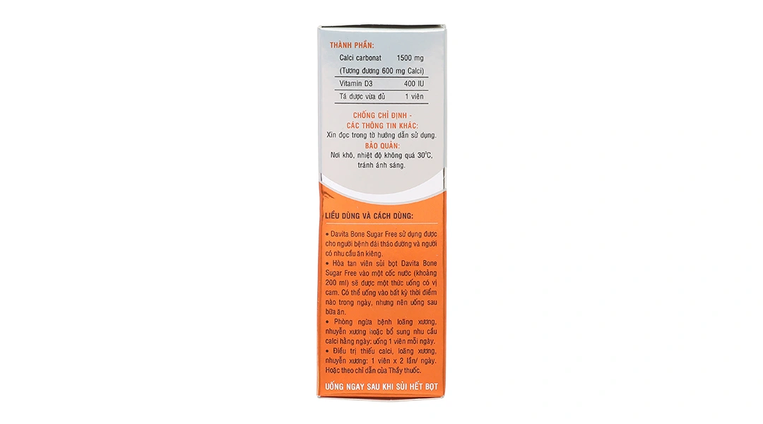 Viên sủi bọt Davita bone Sugar Free phòng và điều trị bệnh loãng xương tuýp 10 viên - 2