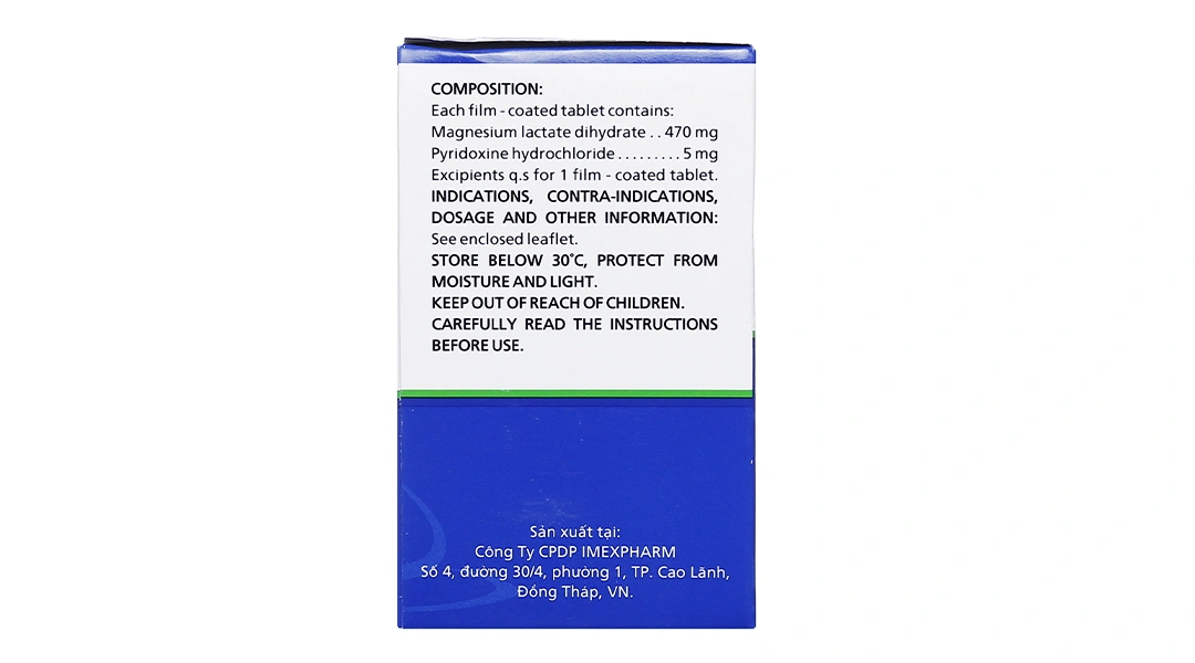 Magnesi - B6 Imexpharm trị thiếu magnesi riêng biệt hay kết hợp (10 vỉ x 10 viên) - 1