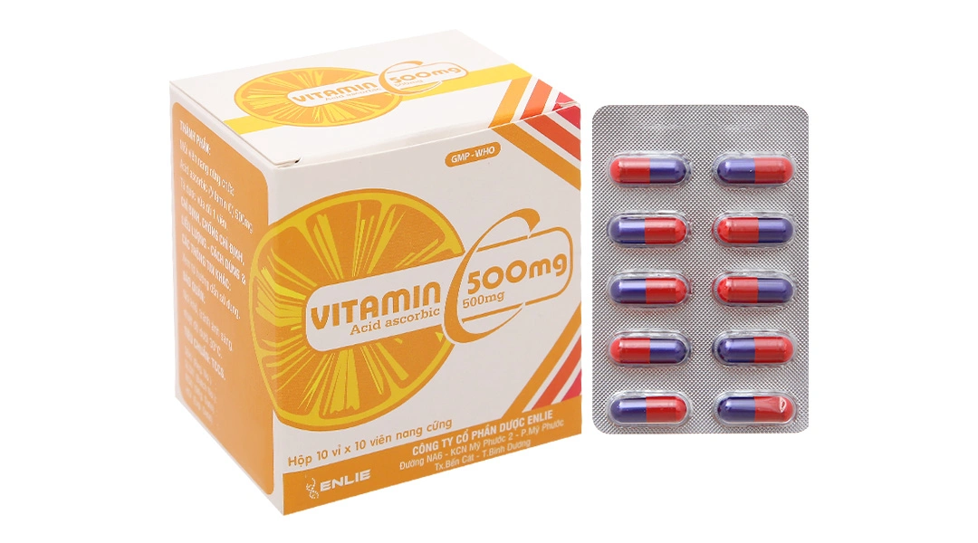 Vitamin C Enlie 500mg trị bệnh do thiếu hụt vitamin C (10 vỉ x 10 viên) - 