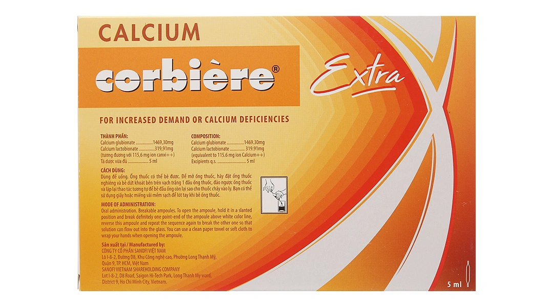 Dung dịch uống Calcium Corbière Extra bổ sung canxi, trị loãng xương (30 ống x 5ml) - 1