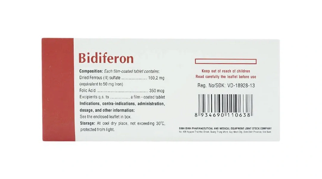 Bidiferon bổ sung sắt và axit folic (10 vỉ x 10 viên) - 2