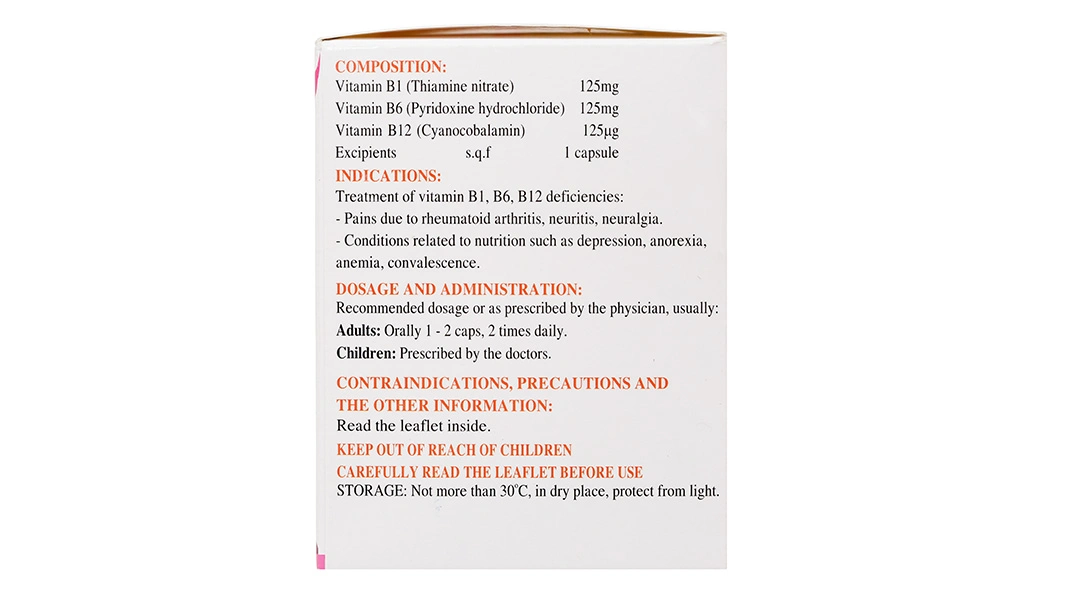 Betalgine trị thiếu vitamin B1, B6, B12 (10 vỉ x 10 viên) - 2