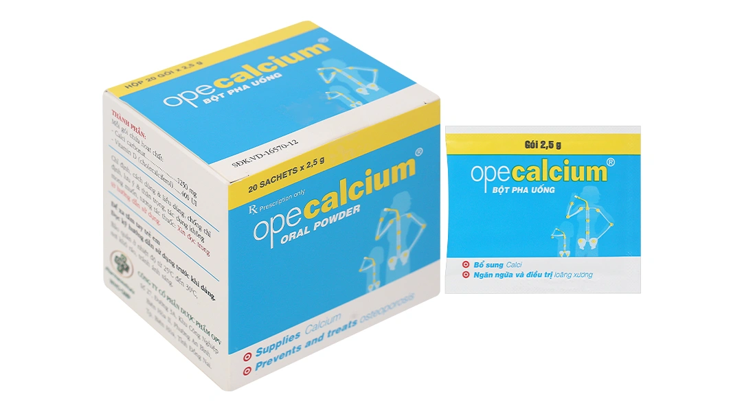 Thuốc bột Opecalcium bổ sung Calci và vitamin D3, ngừa loãng xương (20 gói x 2.5g) - 
