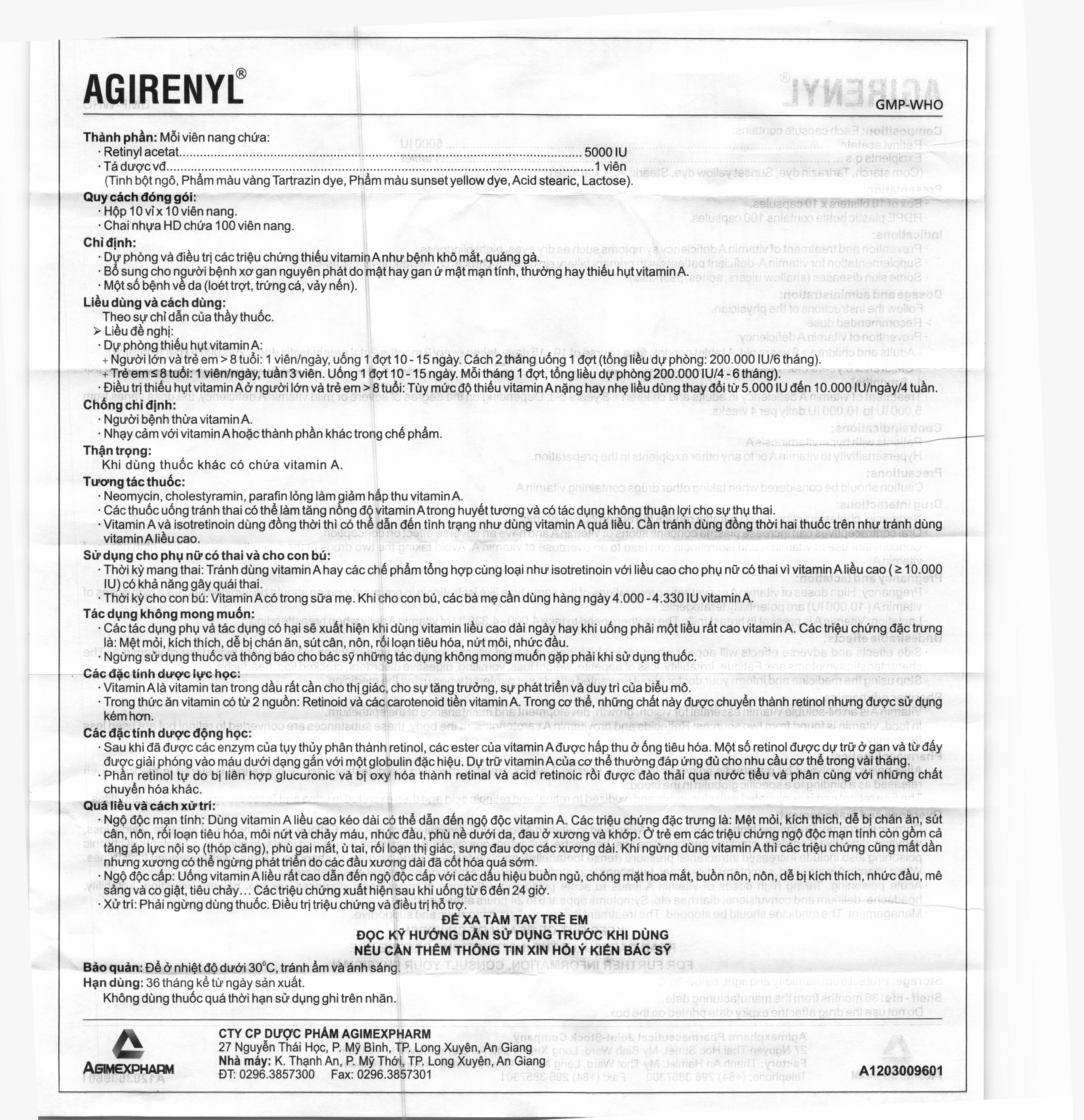 Agirenyl 5000IU phòng và trị triệu chứng thiếu vitamin A (10 vỉ x 10 viên) - 8