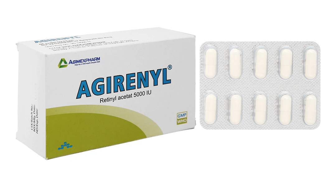 Agirenyl 5000IU phòng và trị triệu chứng thiếu vitamin A (10 vỉ x 10 viên) - 