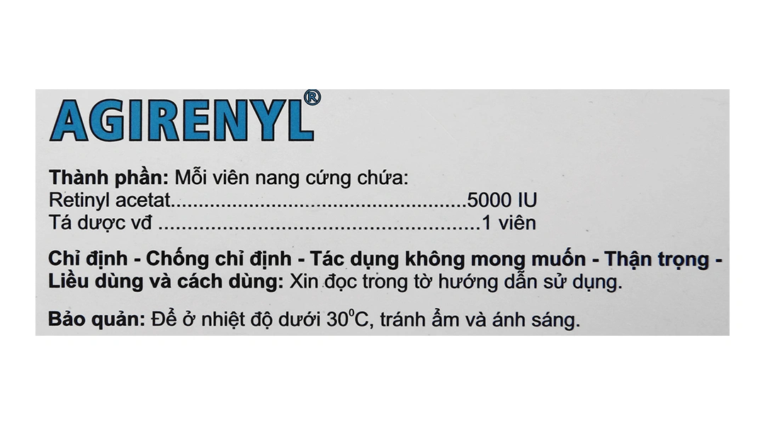 Agirenyl 5000IU phòng và trị triệu chứng thiếu vitamin A (10 vỉ x 10 viên) - 5