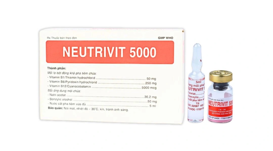 Bột pha tiêm Neutrivit 5000 Bidiphar trị viêm thần kinh (4 lọ bột + 4 ống 5ml) - 