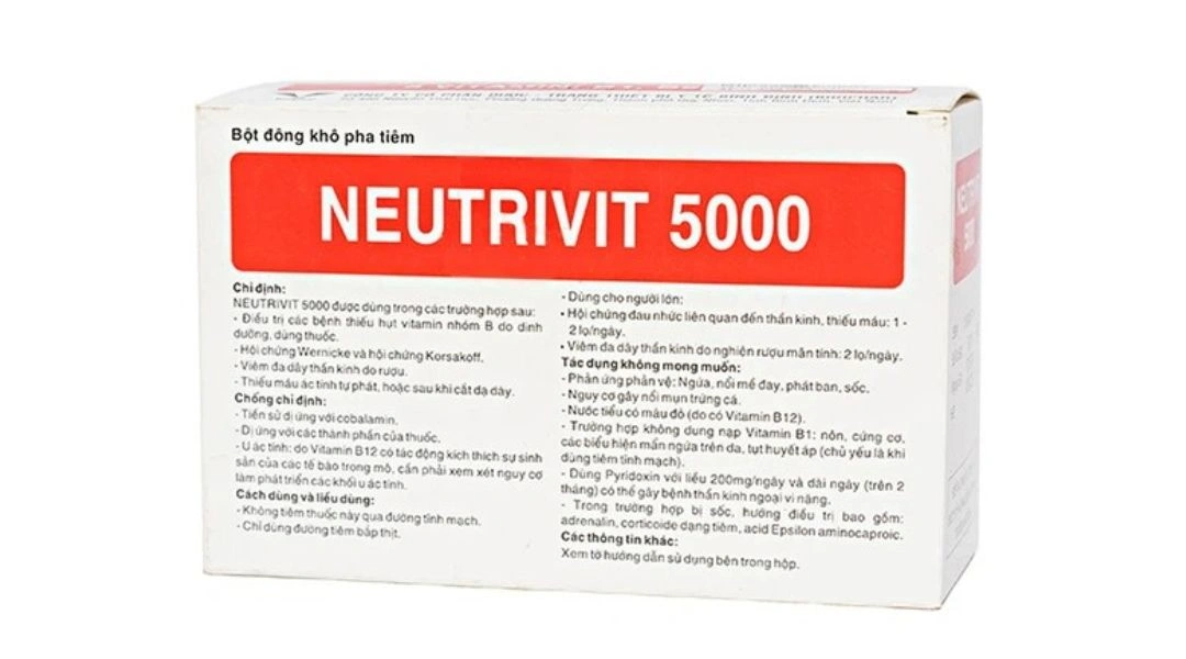 Bột pha tiêm Neutrivit 5000 Bidiphar trị viêm thần kinh (4 lọ bột + 4 ống 5ml) - 1