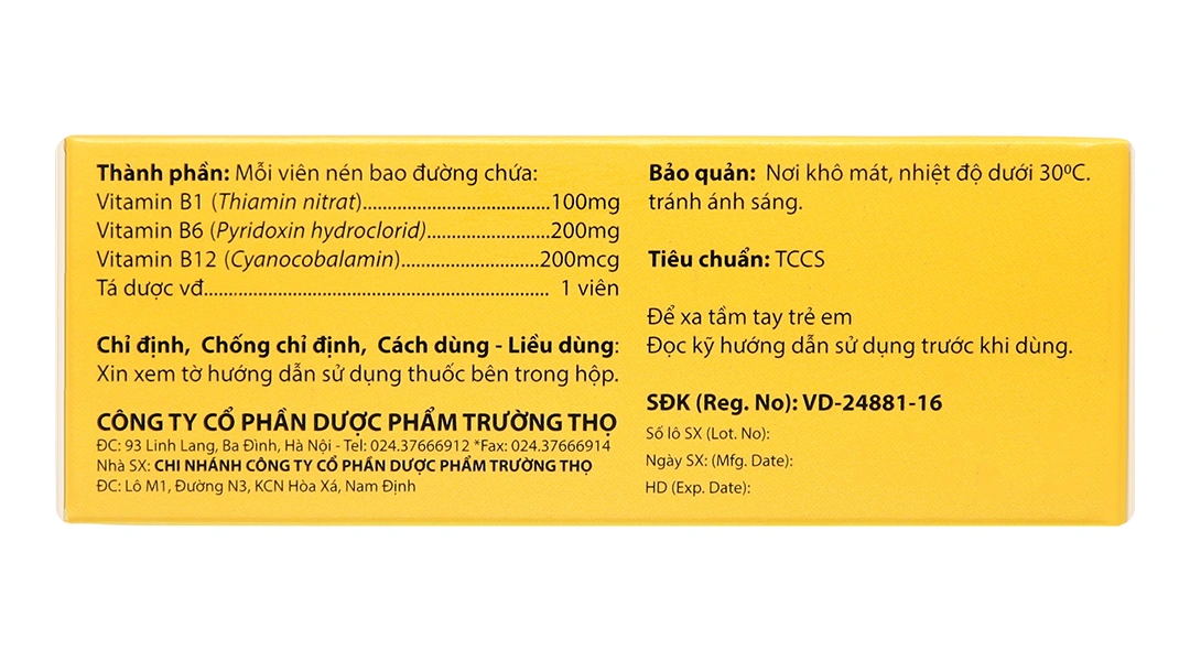 Ammg-3B trị bệnh lý thần kinh gây ra do thiếu hụt vitamin B1, B6, B12 (5 vỉ x 10 viên) - 2