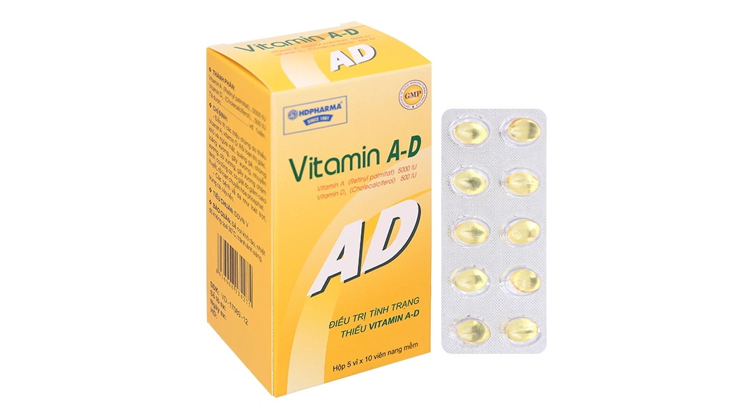 Vitamin A-D trị các triệu chứng do thiếu vitamin A, D (5 vỉ x 10 viên) - 