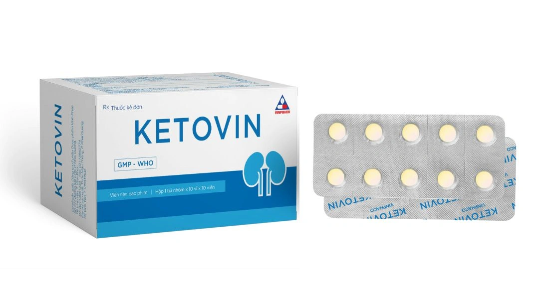 Ketovin phòng, trị rối loạn chuyển hóa protein ở suy thận mạn (10 vỉ x 10 viên) - 