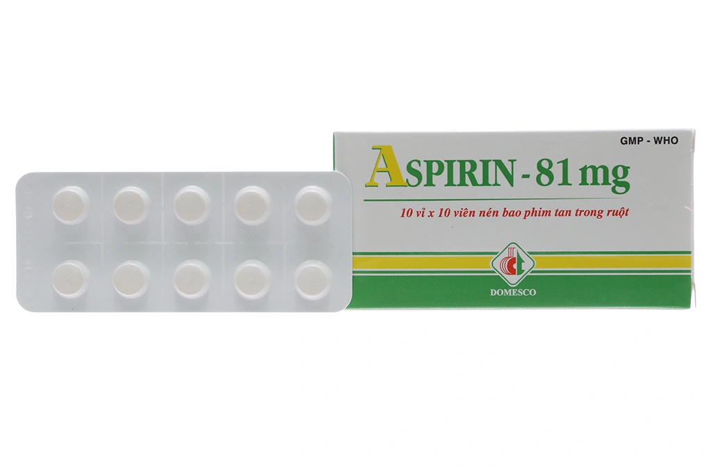 Aspirin-81mg Domesco dự phòng đột quỵ, nhồi máu cơ tim (10 vỉ x 10 viên) - 