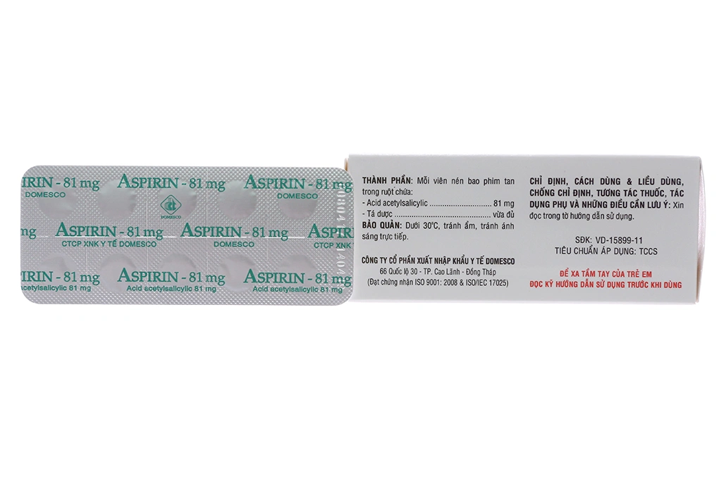 Aspirin-81mg Domesco dự phòng đột quỵ, nhồi máu cơ tim (10 vỉ x 10 viên) - 1