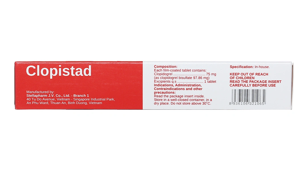 Clopistad 75mg phòng ngừa các biến cố do huyết khối động mạch (3 vỉ x 10 viên) - 3