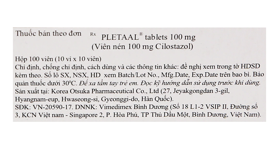 Pletaal Tablets 100mg trị thiếu máu cục bộ (10 vỉ x 10 viên) - 3