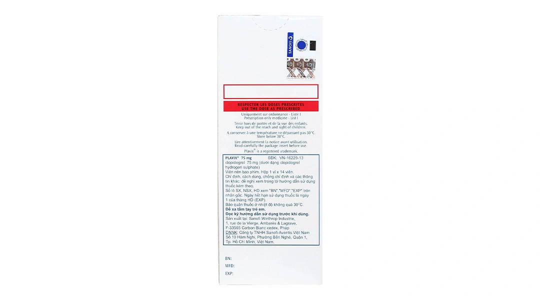 Plavix 75mg phòng và trị huyết khối (1 vỉ x 14 viên) - 2