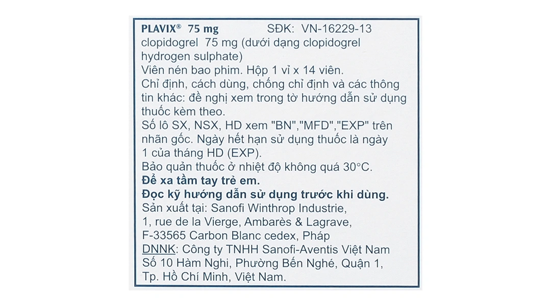 Plavix 75mg phòng và trị huyết khối (1 vỉ x 14 viên) - 5