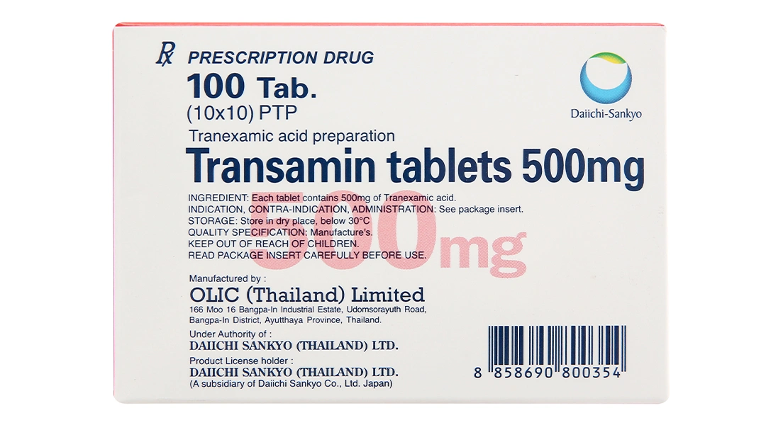 Transamin Tablets 500mg điều trị chảy máu do tăng tiêu firin (10 vỉ x 10 viên) - 1