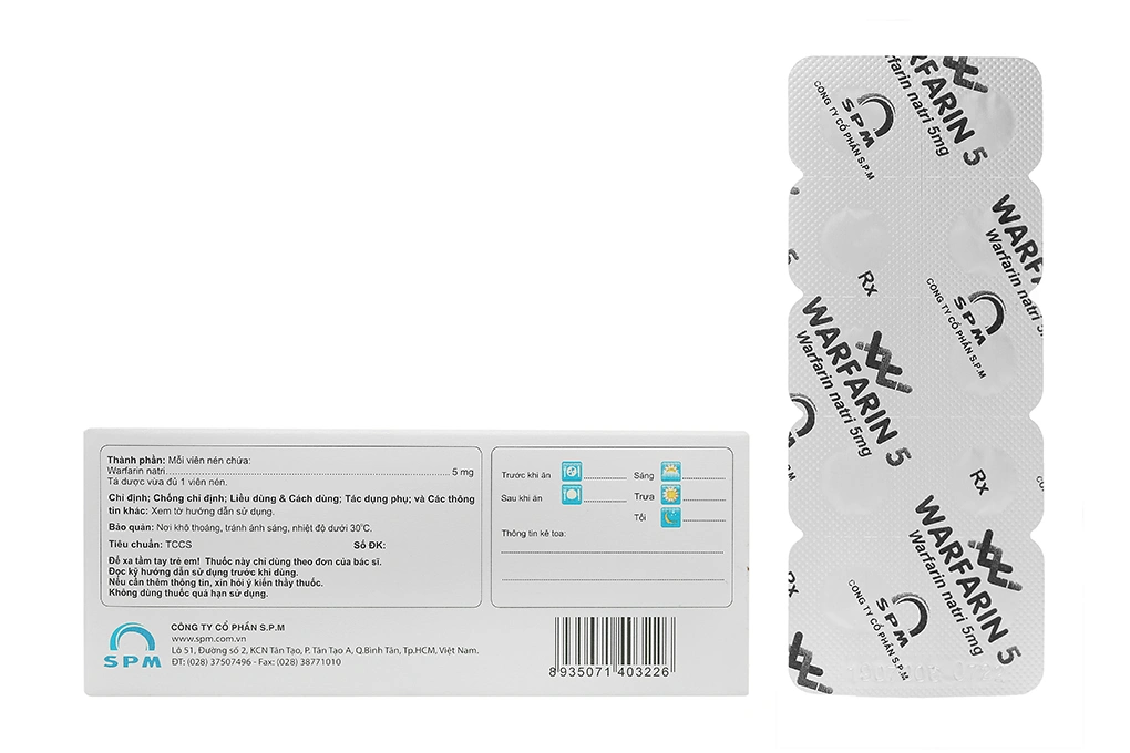 Warfarin 5 SPM phòng và trị huyết khối tĩnh mạch (3 vỉ x 10 viên) - 1