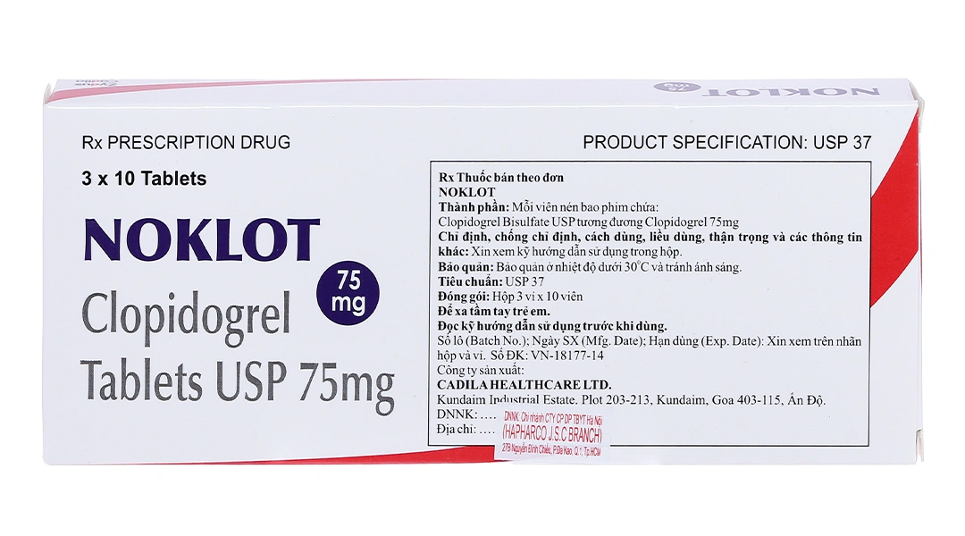 Noklot 75mg ngừa tai biến do xơ vữa động mạch (3 vỉ x 10 viên) - 1