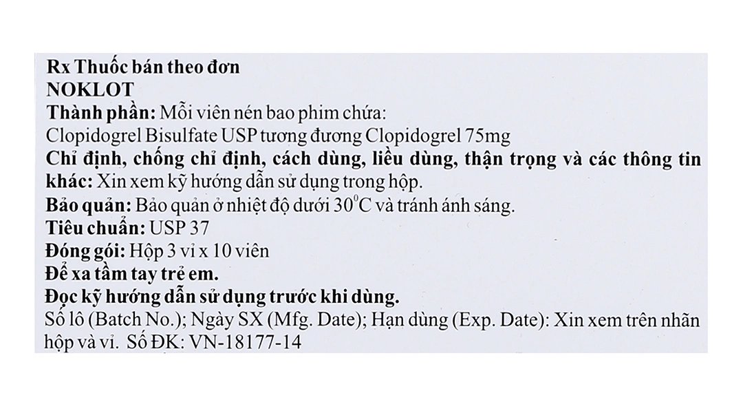 Noklot 75mg ngừa tai biến do xơ vữa động mạch (3 vỉ x 10 viên) - 3