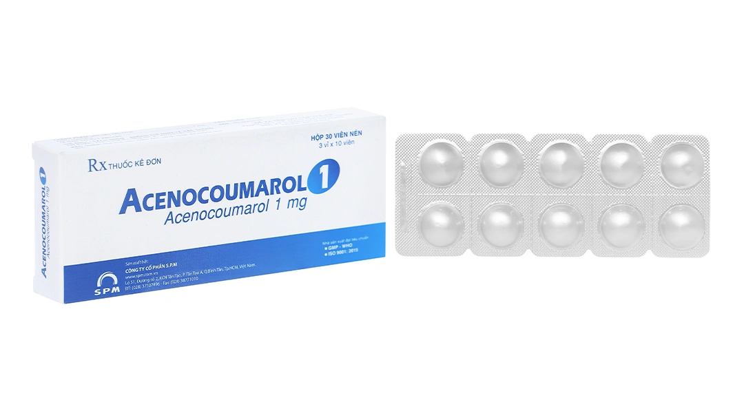 Acenocoumarol 1 SPM phòng và trị bệnh nghẽn mạch (3 vỉ x 10 viên) - 