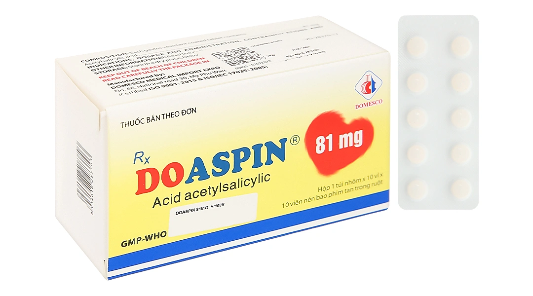 Doaspin 81mg phòng huyết khối tim mạch và não (10 vỉ x 10 viên) - 