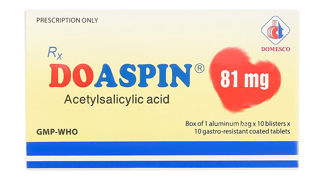 Doaspin 81mg phòng huyết khối tim mạch và não (10 vỉ x 10 viên) - 1