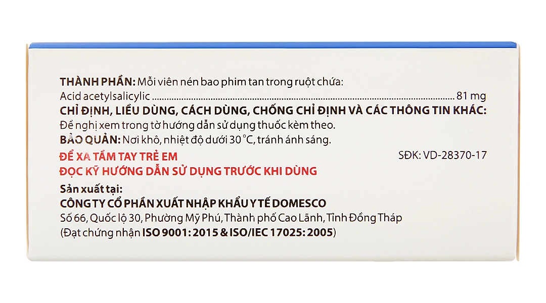 Doaspin 81mg phòng huyết khối tim mạch và não (10 vỉ x 10 viên) - 2